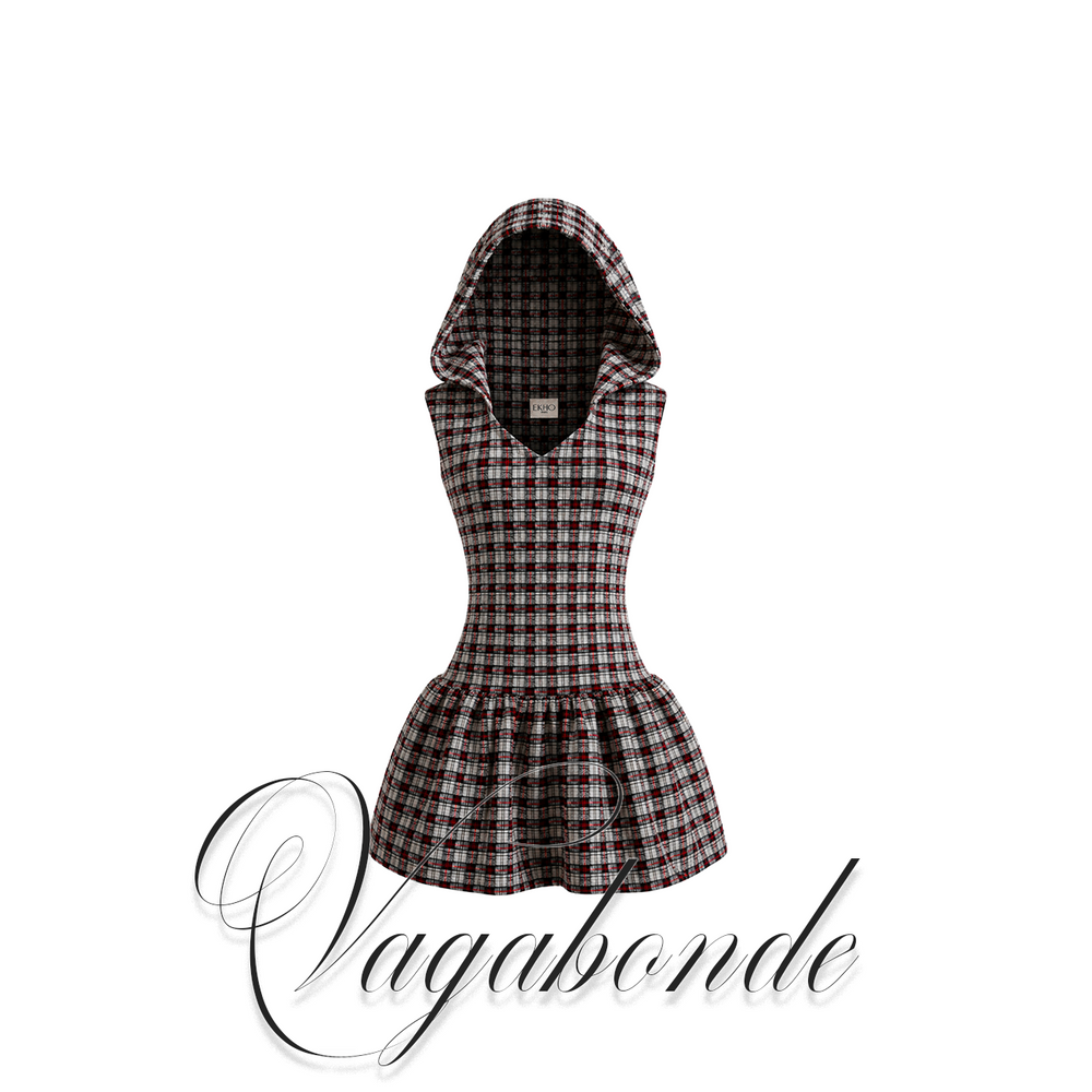 vagabonde robe courte à capuche carreaux made in france hand made ekho paris SS26